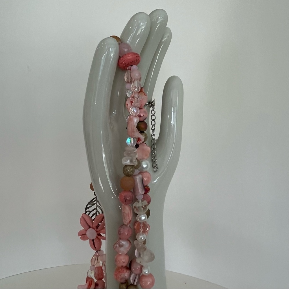 Pink Lucite Beaded Necklace - Picture 3 of 15